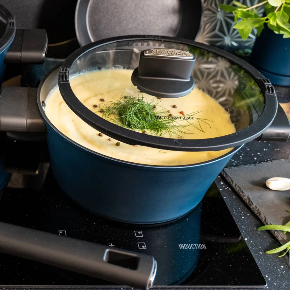 Garnek aluminiowy z pokrywką Azzurro