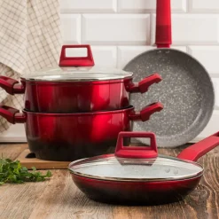Garnek aluminiowy z pokrywką Ombre Red