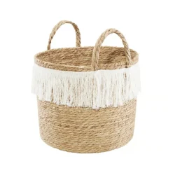 Kosz z trawy morskiej z frędzlami Boho