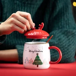 Kubek z pokrywką i łyżeczką 400 ml Merry Christmas