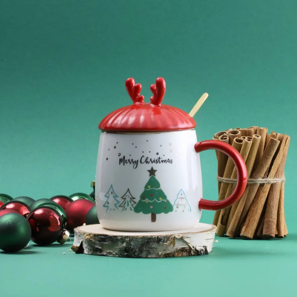 Kubek z pokrywką i łyżeczką 400 ml Merry Christmas
