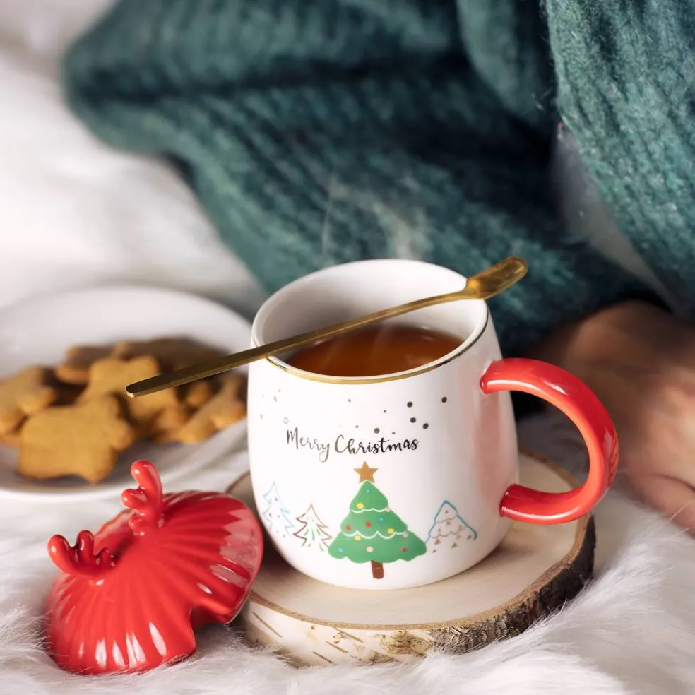 Kubek z pokrywką i łyżeczką 400 ml Merry Christmas