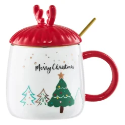 Kubek z pokrywką i łyżeczką 400 ml Merry Christmas