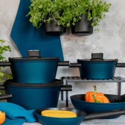 Patelnia głęboka z powłoką Qualum Basic Azzurro