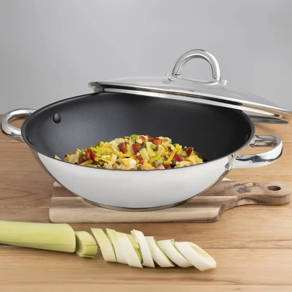 Patelnia wok z dwoma uchwytami 30 cm z pokrywką Storm