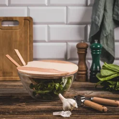 Salaterka z pokrywą i sztućcami 23 cm Natural
